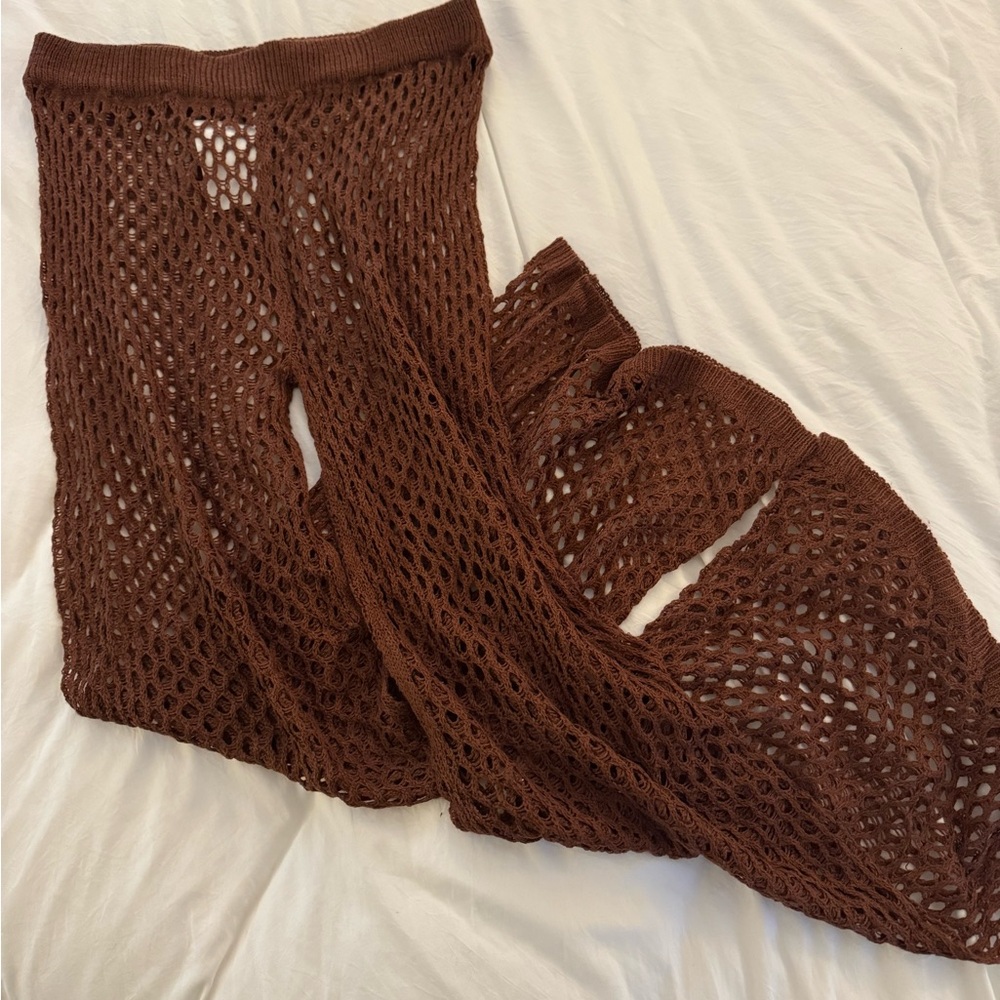 NWT Brown Crochet Cover Up Pants HYFVE